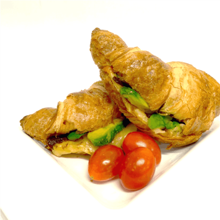 Croissant: Tasty cheese, avocado and fresh tomato