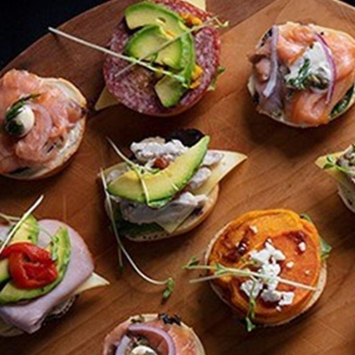 Mini open bagel (presented open) assorted gourmet fillings