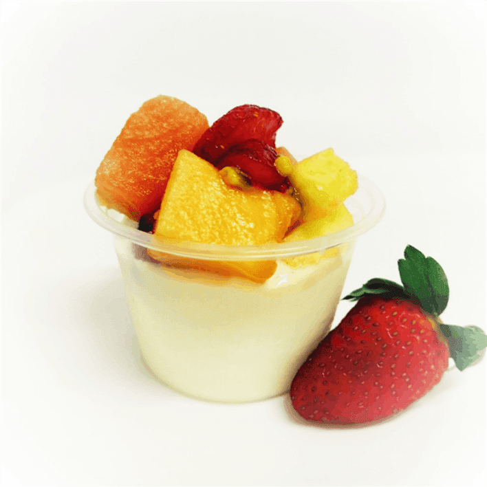 Natural Yoghurt with fresh fruit topping 120 ml (GF, V)