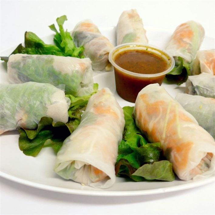 Prawn Rice Paper Roll - Sesame, Shredded Veg and Wasabi Mayo (GF)