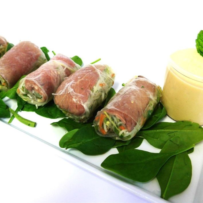 Beef Rice Paper Roll - Horseradish Cream, Rocket and Shredded Veg (GF)