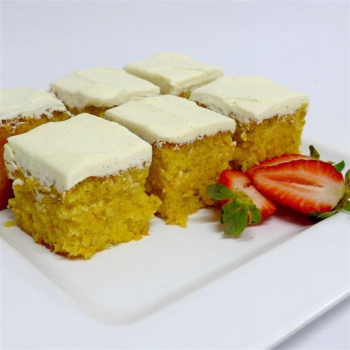 Orange Almond Cake Squares with Vanilla Frosting (GF)