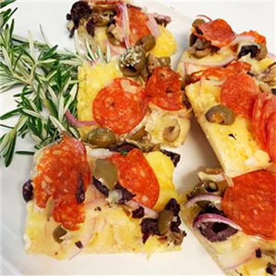 Turkish Pizza Slices with Garlic Butter, Spanish onion, pepperoni and pecorino