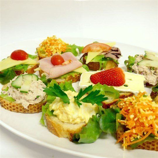 Mini Open Breads with a Selection of Savoury Toppings on Crusty Baguette