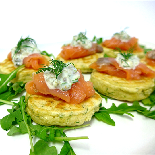 Dill Pancakes with Smoked Salmon and Caper Butter