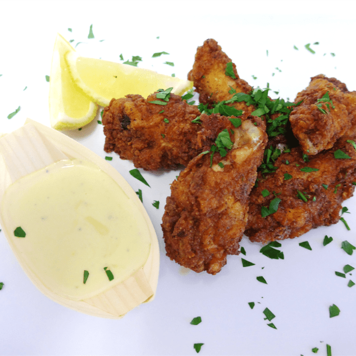 Buttermilk chicken wings with blue cheese sauce