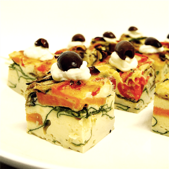 Individual Vegetable Frittata Topped with Olives (GF,V)