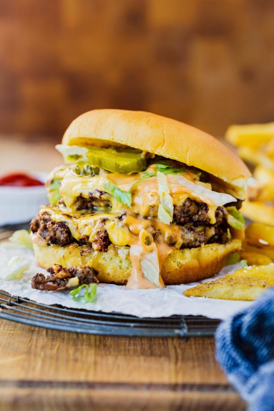 Triple smash cheeseburger