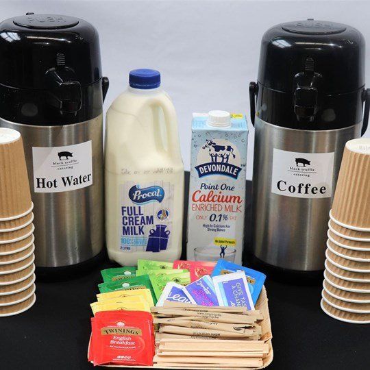 Brewed Filtered Coffee - with milk, sugar, stirrers & disposable cups