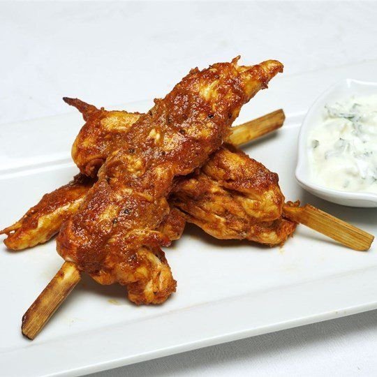 Chicken Skewer - tandoori with cucumber yoghurt sauce