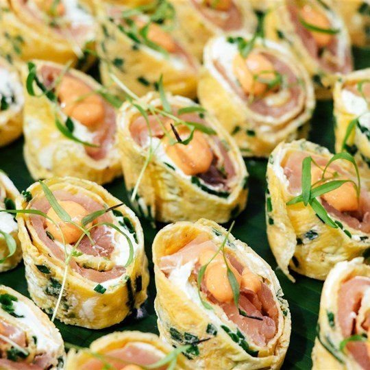 Creamy Chive & Smoked Salmon Roulade with Tandoori Dipping Sauce