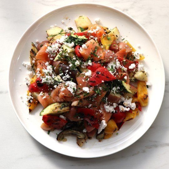 Salad - Grilled Vegetables, Potato, Smoked Salmon & Feta Salad - Side  Serve (GF)
