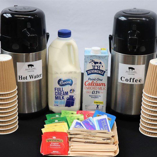 Twining's Tea - with milk, sugar, stirrers & disposable cups