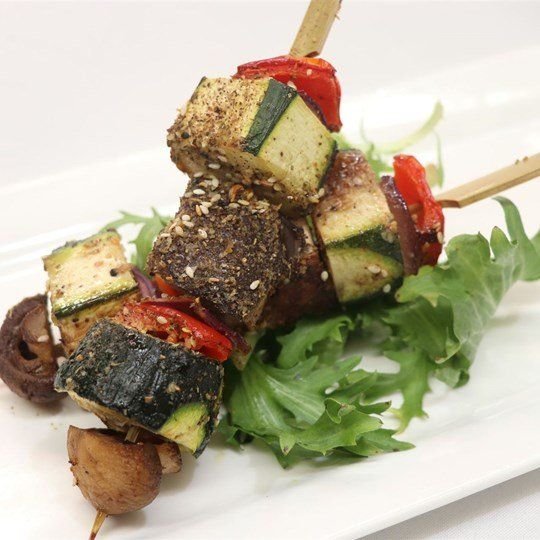 Vegetable skewer - with dukkah seasoning and grilled in a lemon herb marinade (GF) (VEGAN)