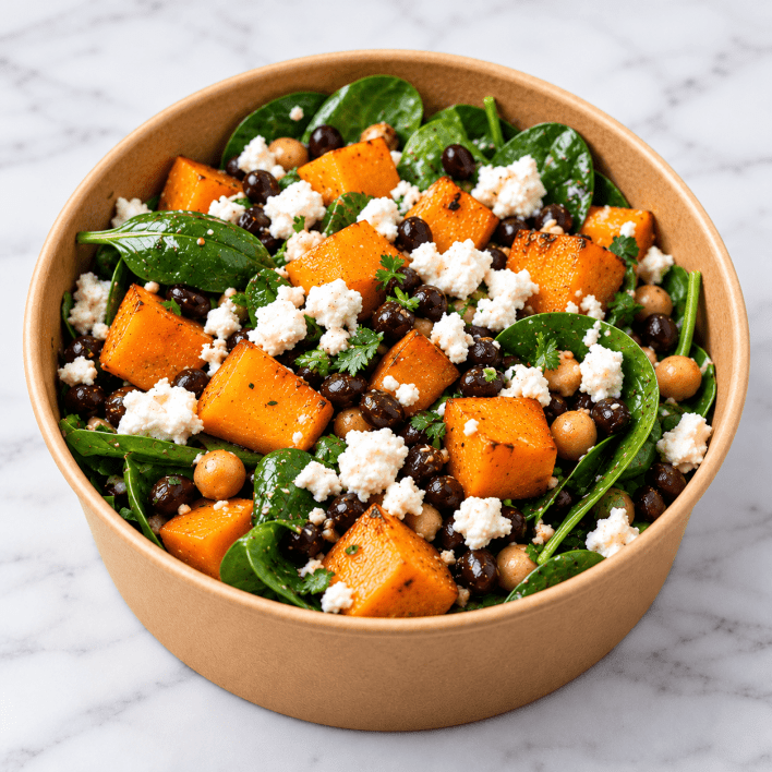 Salad - Spinach, Roast Pumpkin, Chickpea & Feta Salad (GF) (VEG) - Main Serve