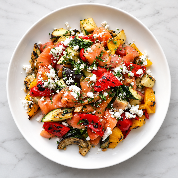 Salad - Grilled Vegetables, Potato, Smoked Salmon & Feta Salad - Side  Serve (GF)