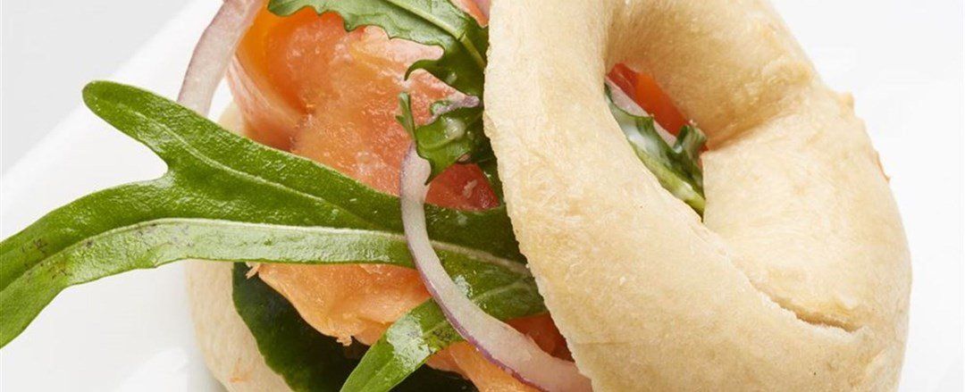 Mini Bagel with smoked salmon and cream cheese