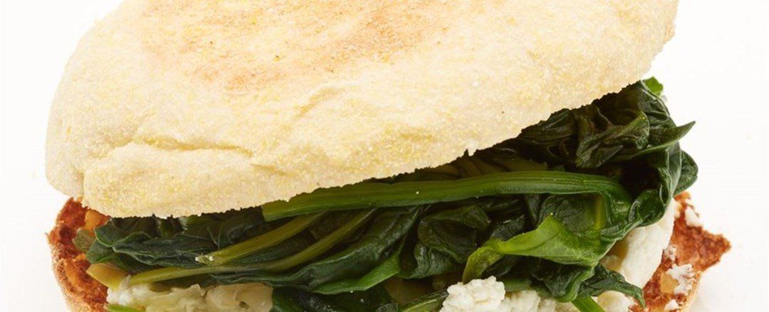 Sautéed Spinach, Leek & Ricotta English Muffin Sandwich V