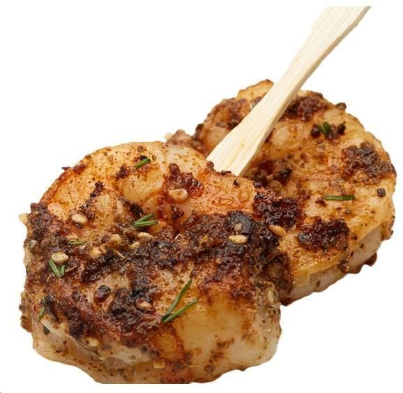 Dukkah crusted prawns on skewers with minted yoghurt