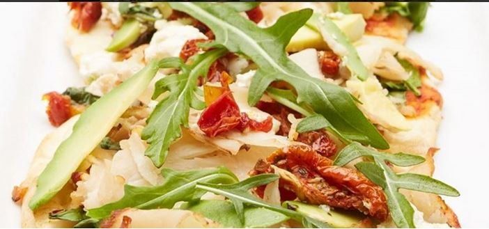 Smoked chicken, fetta, semi dry tomato, spinach & avocado pizza