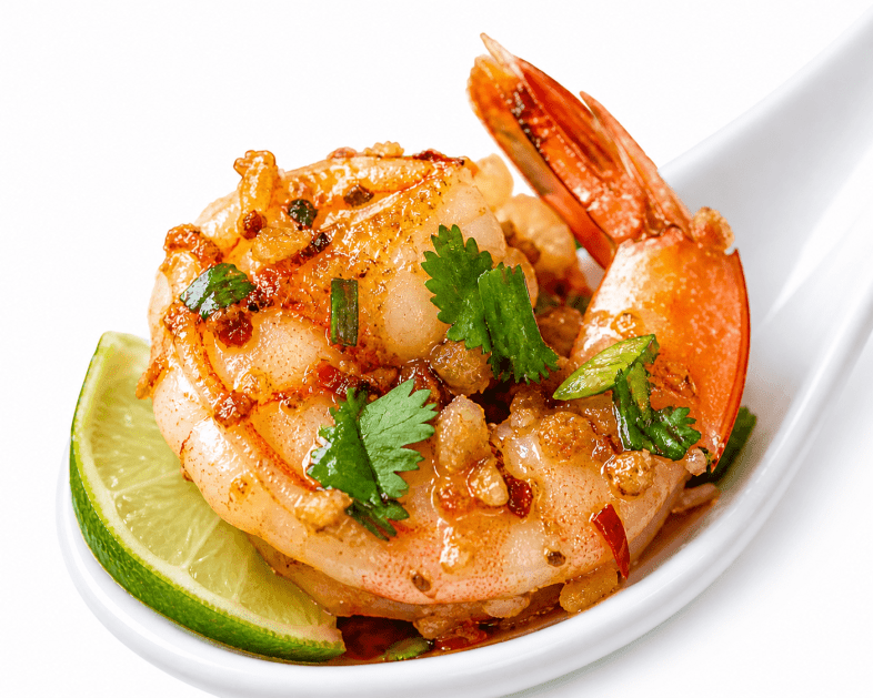 Seared Garlic, Chili and Ginger Cocktail Prawn GF