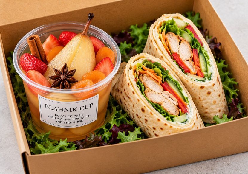 Poached Pear GF combo with mini Gluten free wrap or sandwich