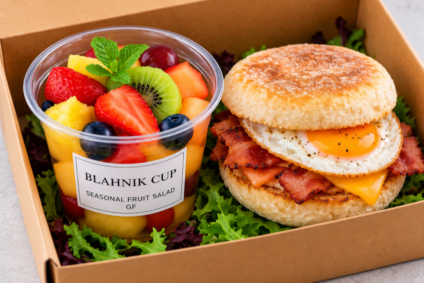 Seasonal Fruit Salad Cup GF combo with Egg & Bacon Muffin