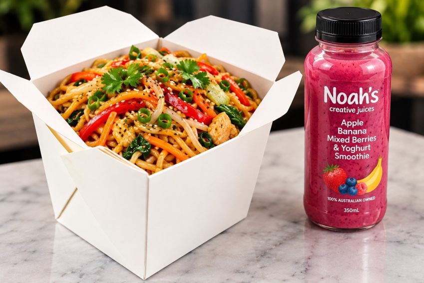 Hokkien Noodles and Vegetables combo with Fruit Juice