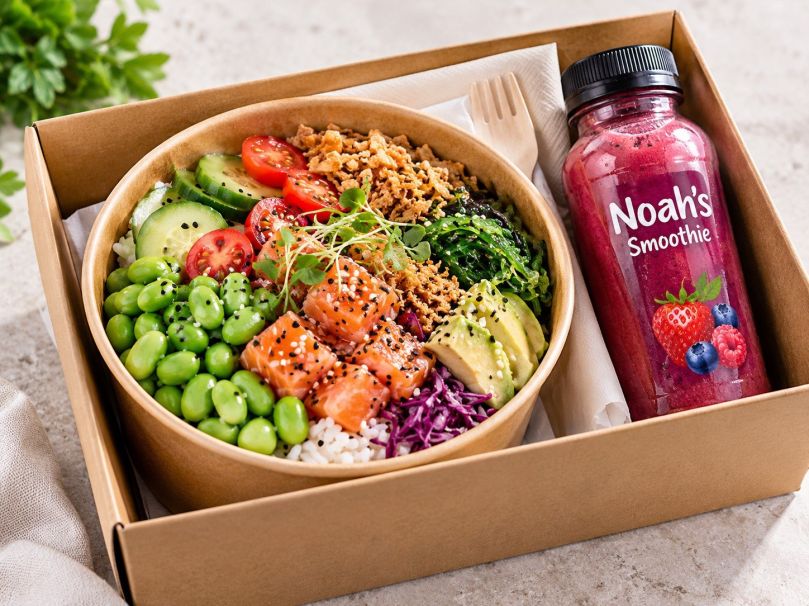 Poke Bowl combo with Noah’s smoothie or Fruit Juice