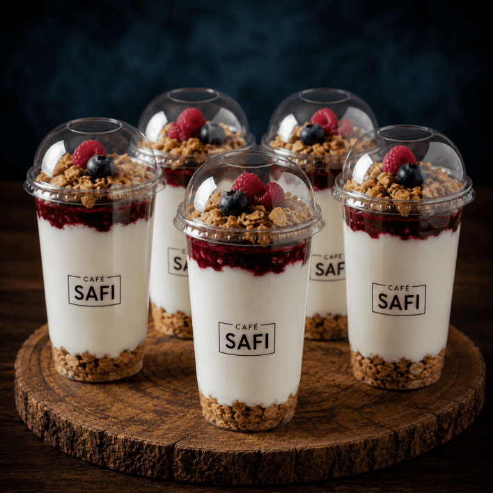 Yoghurt, berry compote and roasted muesli cups
