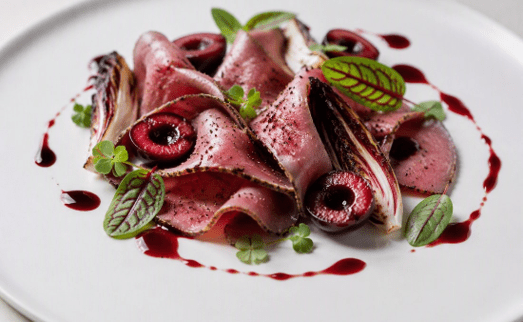 [f] Duck Pastrami | cherry | radicchio | mountain pepper