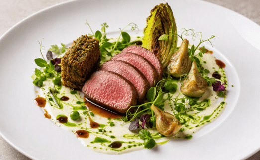 [f] Flinders Island Lamb | spring pea | artichoke | charred baby gem