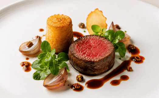 [f] Wagyu Beef Tenderloin | watercress | shallot | mustard seed | red wine