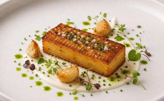 [f] Potato Terrine | confit garlic | chive