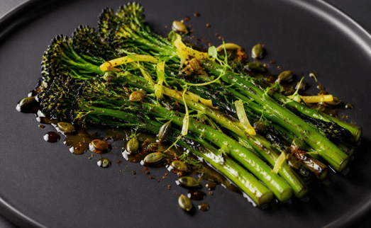 [f] Charred Broccolini | preserved lemon | smoked pepita