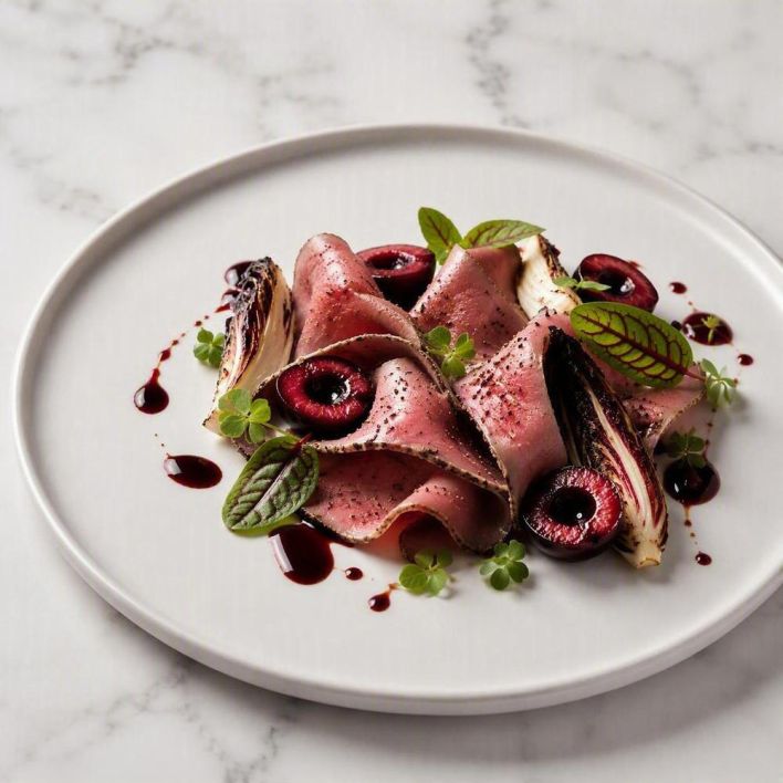 [f] Duck Pastrami | cherry | radicchio | mountain pepper