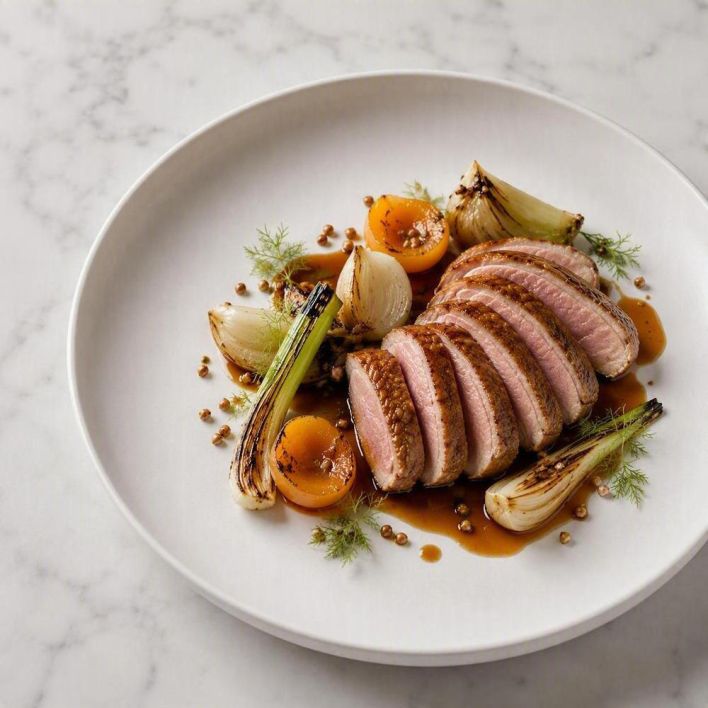 [f] Aylesbury Duck | apricot | fennel | native pepper
