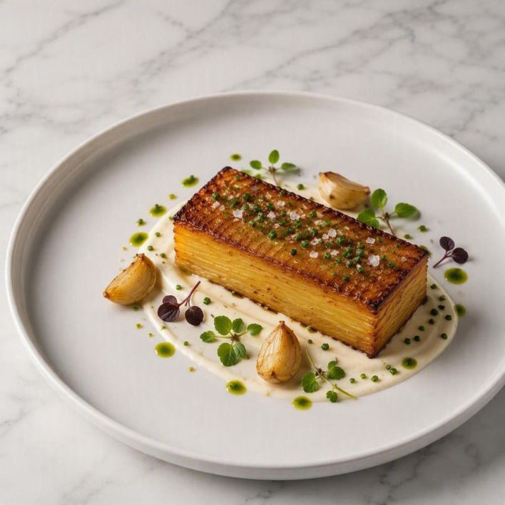 [f] Potato Terrine | confit garlic | chive