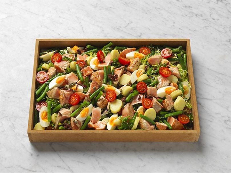 Cooked salmon, nicoise salad (gf)