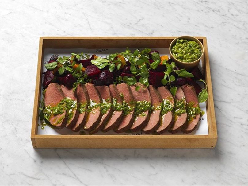 Roasted beef, beetroots & salsa verde (gf)