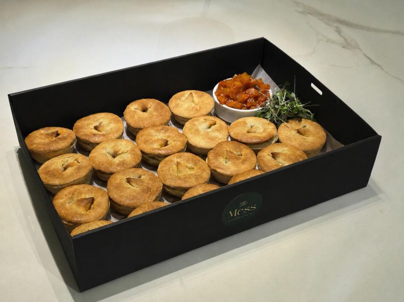 Assorted mini pies, smashed peas, bush tomato relish (20 PIES)