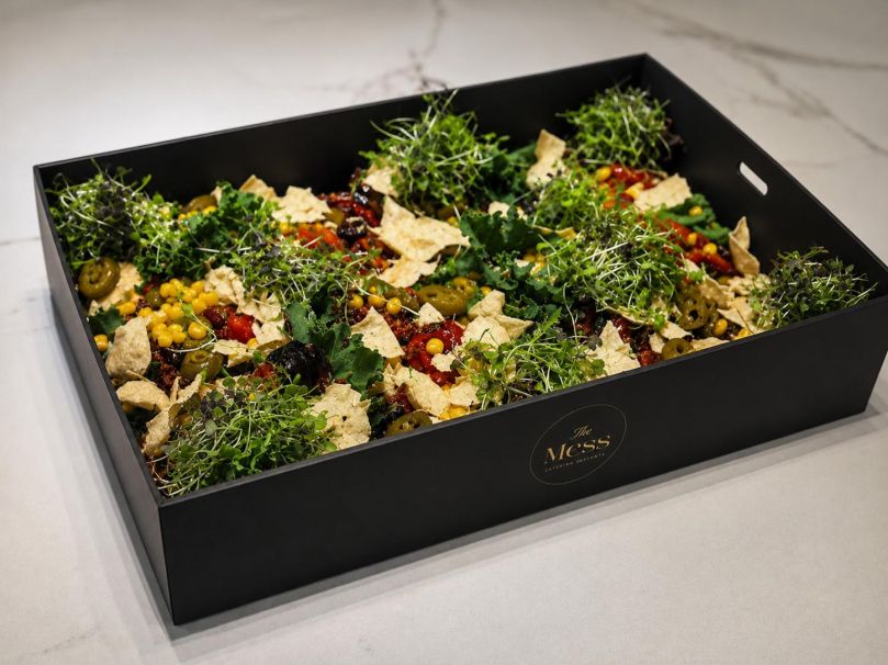Mexican quinoa salad corn tomato salsa, avocado, black beans, jalapenos, chargrilled capsicum, spiced tortilla crisps, lime ranch dressing (V) (VG AVAILABLE)