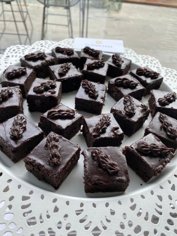Chocolate brownies (garnish may vary)