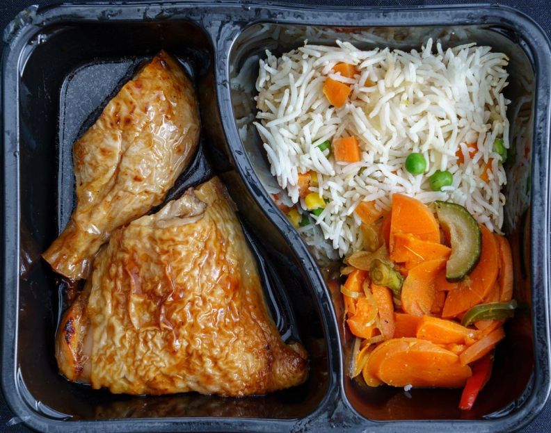 Frozen - Teriyaki chicken Maryland, rice pilaf, stir fried vegetables