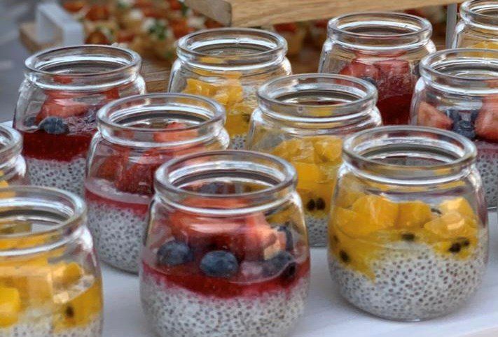 Chia puddings topped with fruit
