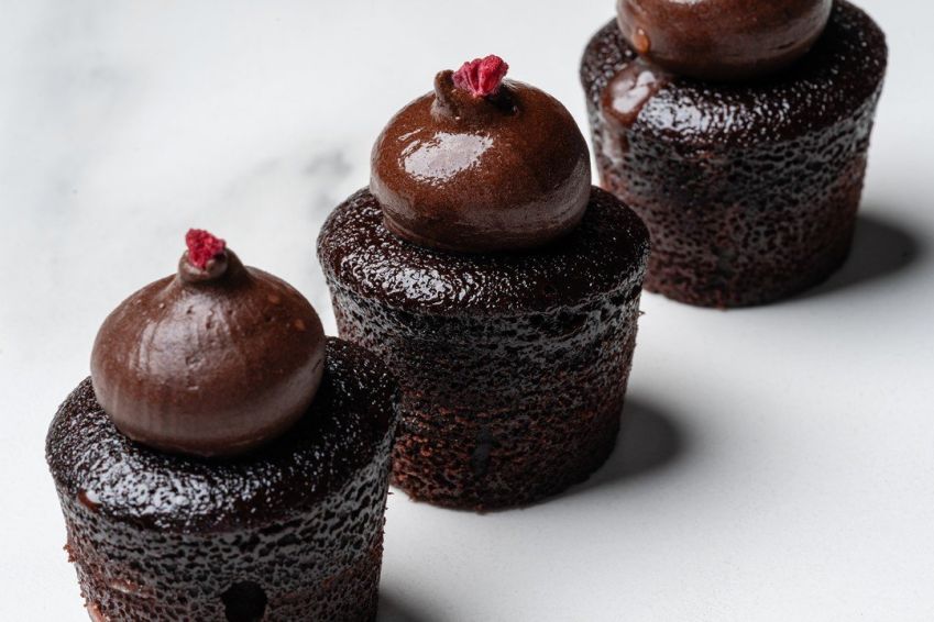 Chocolate petit four with rich chocolate ganache