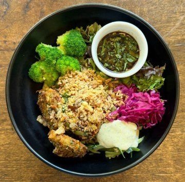Crisp Slaw Salad - Spicy Corn Fritters (contains nuts)