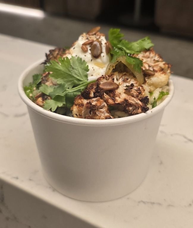 Roast Cauliflower, Cous Cous, Toasted Almond with Herb & Yoghurt Dressing