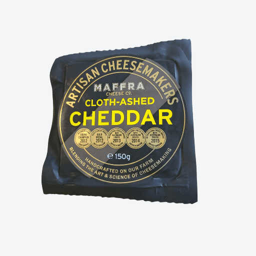 150g Maffra Cloth Ashed Cheddar (10 in a box)