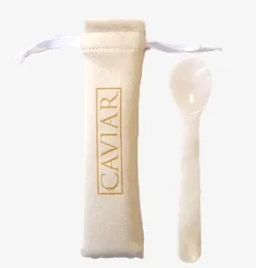 Caviar Accessories - Hand Carved Mother of Pearl Spoon w/Suede Pouch